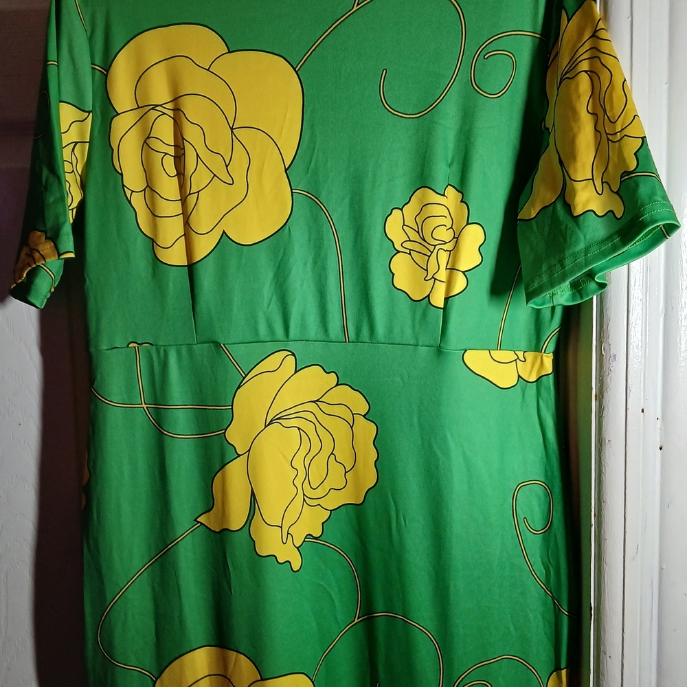 Green Dress with Yellow Floral Print